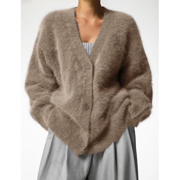 Women's Fuzzy Knit Cardigan Medium V Neck Button Long Sleeve Casual Sleeve - Picture 5 of 6